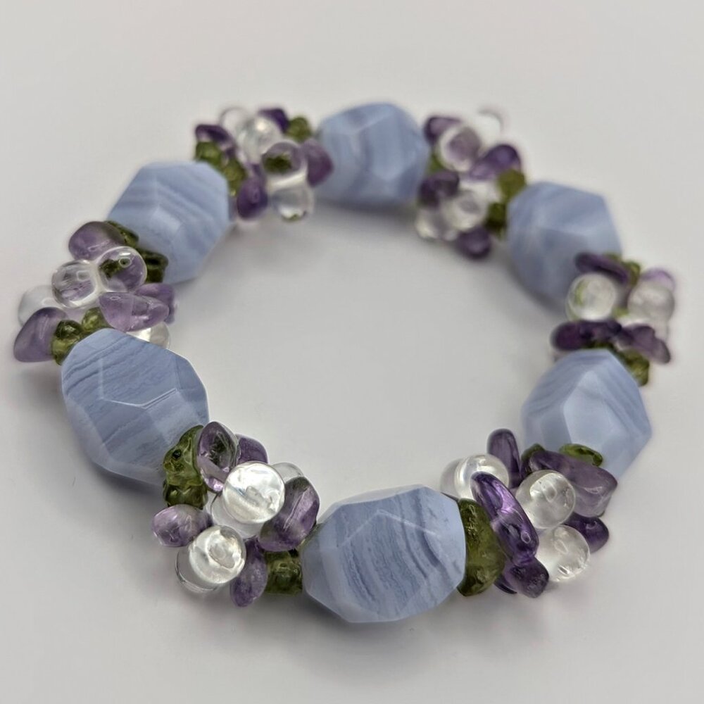 Ross-Simons Blue Lace Agate Amethyst Peridot Quartz Bracelet